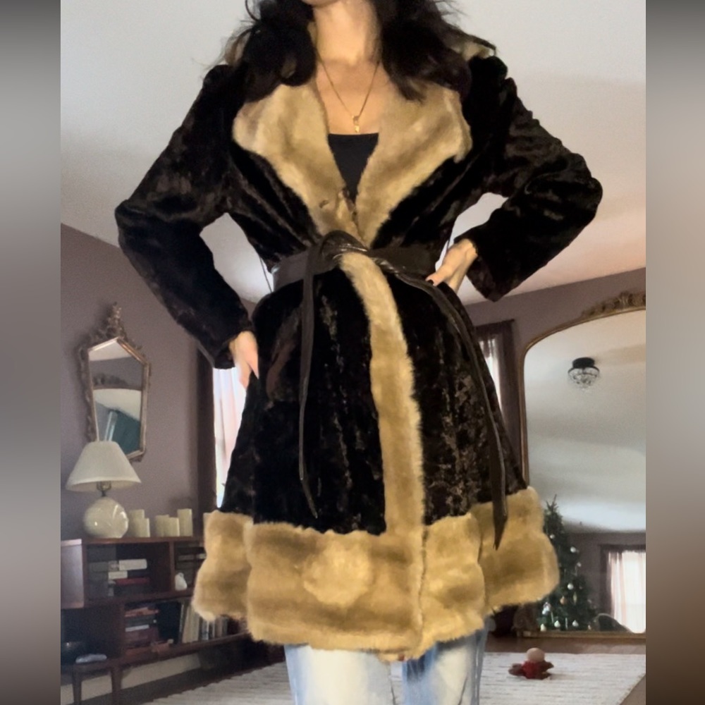American vintage chocolate belted Penny Lane coat
